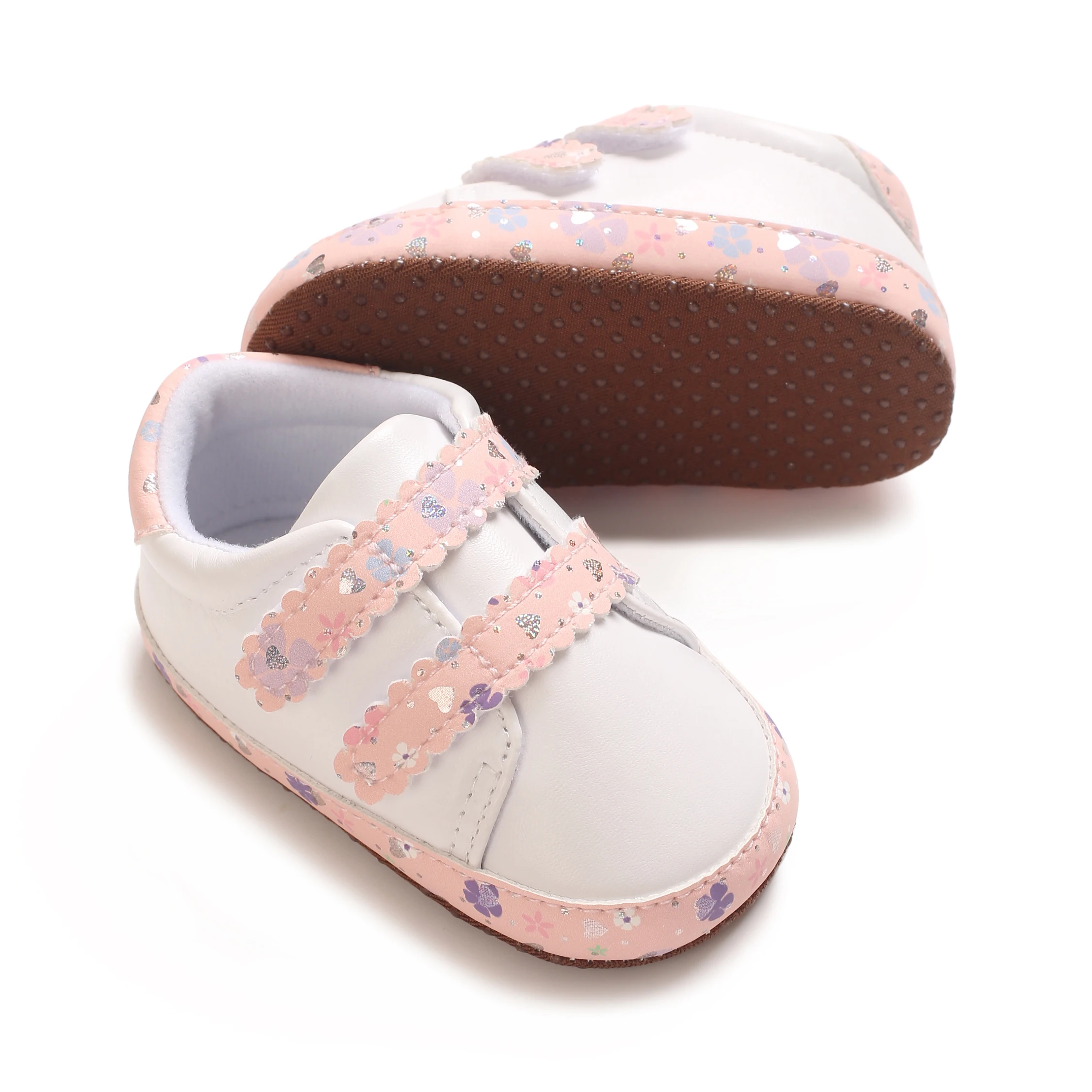 Niedliche Baby-Sneaker mit Blumendekor, weiche rutschfeste Sohle, Lauflernschuhe für Kleinkinder, doppeltes Klettverschlussband, atmungsaktiv, niedliche Babyschuhe für das Kinderbett. – Detail 14