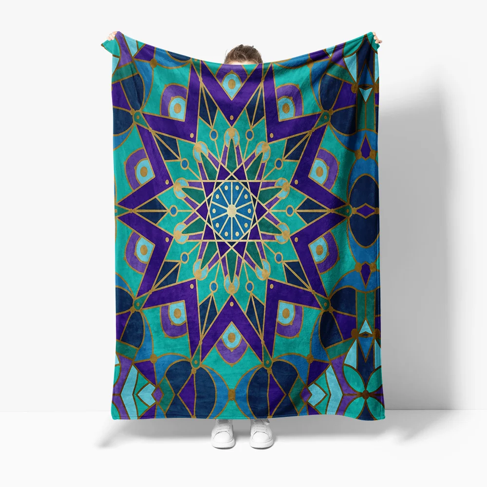 

Одеяло в стиле бохо с геометрической мандалой, бирюзовое, бирюзовое, синее, с абстрактным узором, диван-кровать, декор для гостиной, подарок