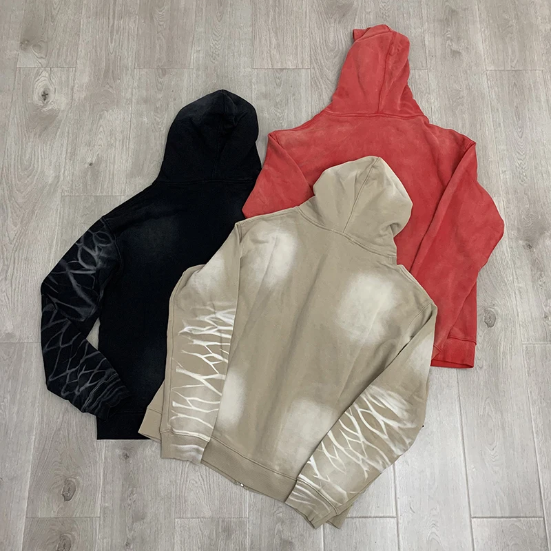 VALLEY TRACK Embroidery Wing Full Zip Hoodie Men Long Sleeve Streetwear Hooded Jacket