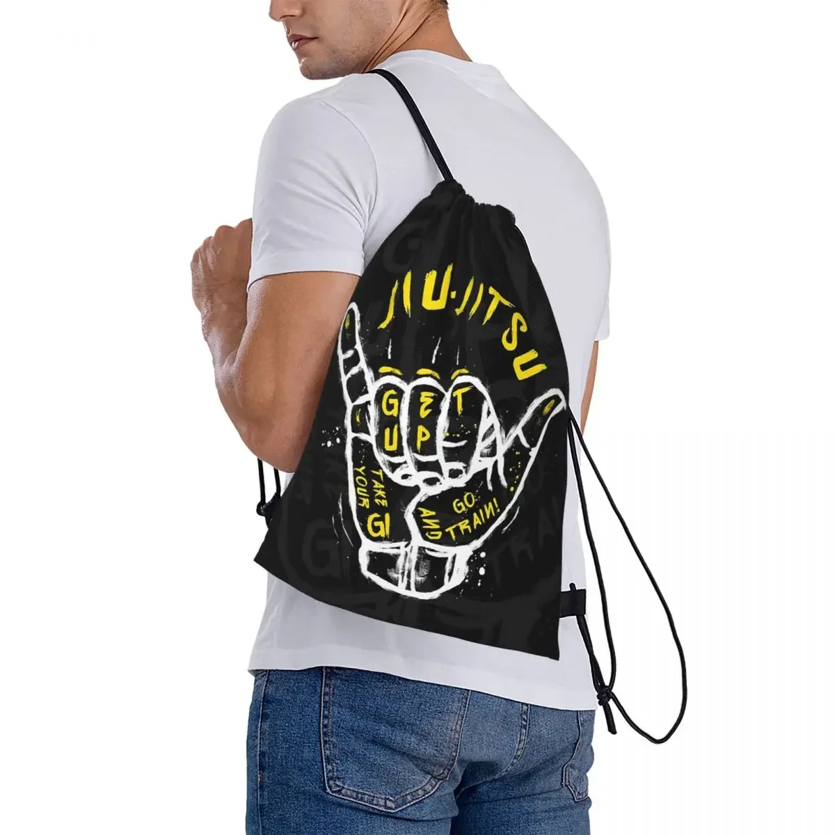 Jiu-jitsu. Go Train-mochila con cordón para hombre y mujer, bolsa de almacenamiento con bolsillo, informal, portátil, para estudiantes