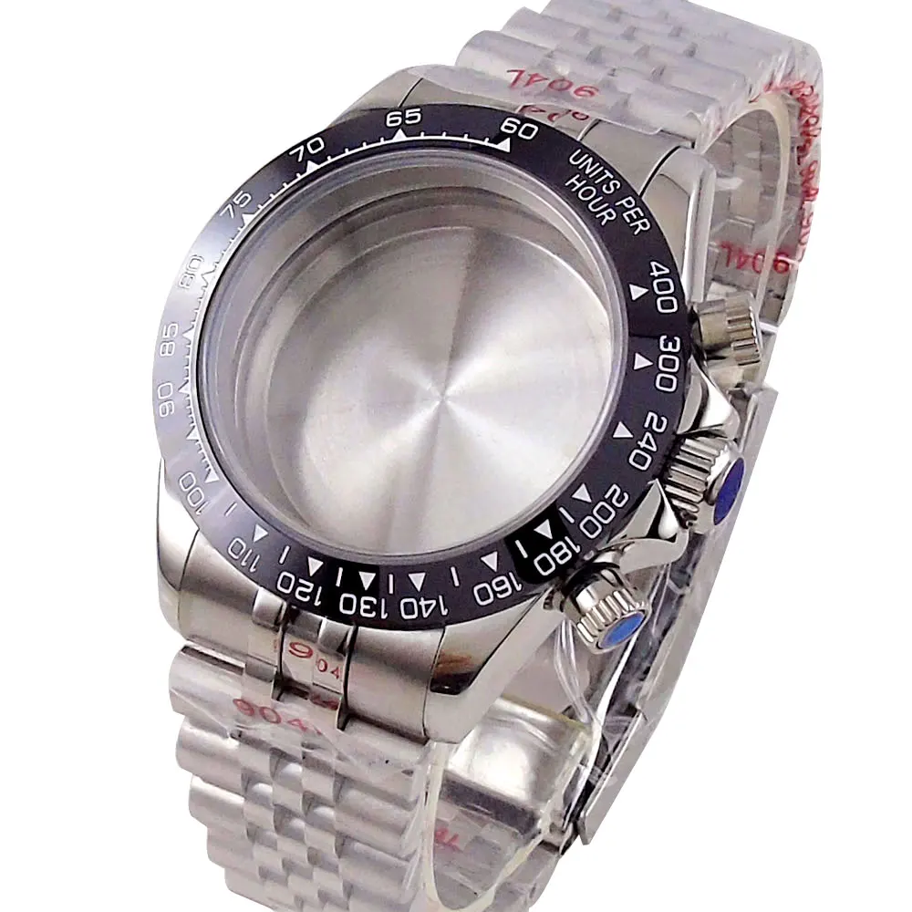 

New 39mm VK63 Watch Case Strap Silver Watch Accessories Stainless Steel Sapphire Glass Fashion for VK63 Quartz Movt for Daytona