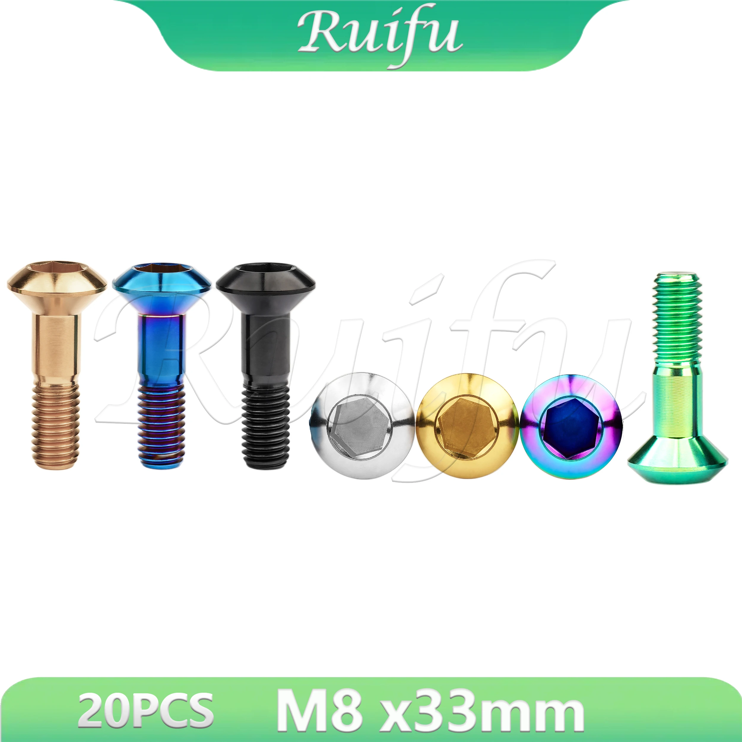 

Ruifu Titanium 20PCS M8x33mmMotorcycle Sprocket Rear Chain Disc Screw Chainwheel Chain Disk Plate Ti Screws Chainring Fastener
