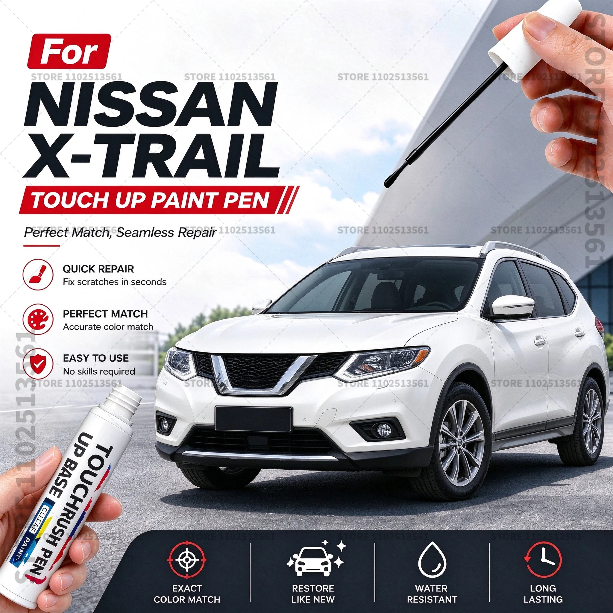 For Nissan X-Trail White Car Scratch Repair Paint Pen Automotive Touch Up Pen Quick Dry Brush For Vehicle Paint Damage Repair