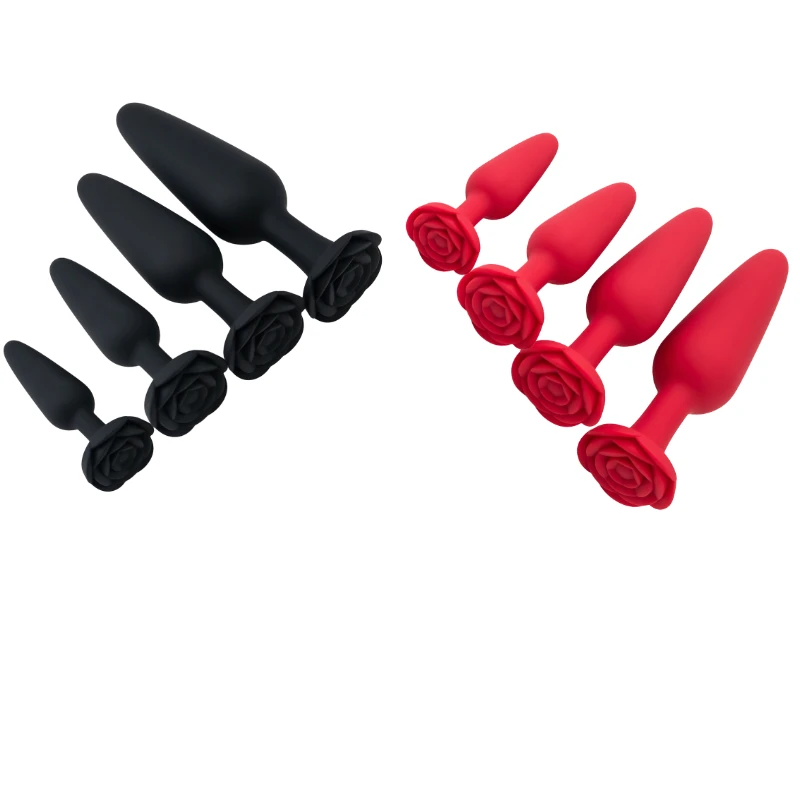 Rose Base Silicone Anal Plug 4 Sizes Soft Butt Plug Beginner Adult Toy Red Black Optional Personal Pleasure Product Valentine