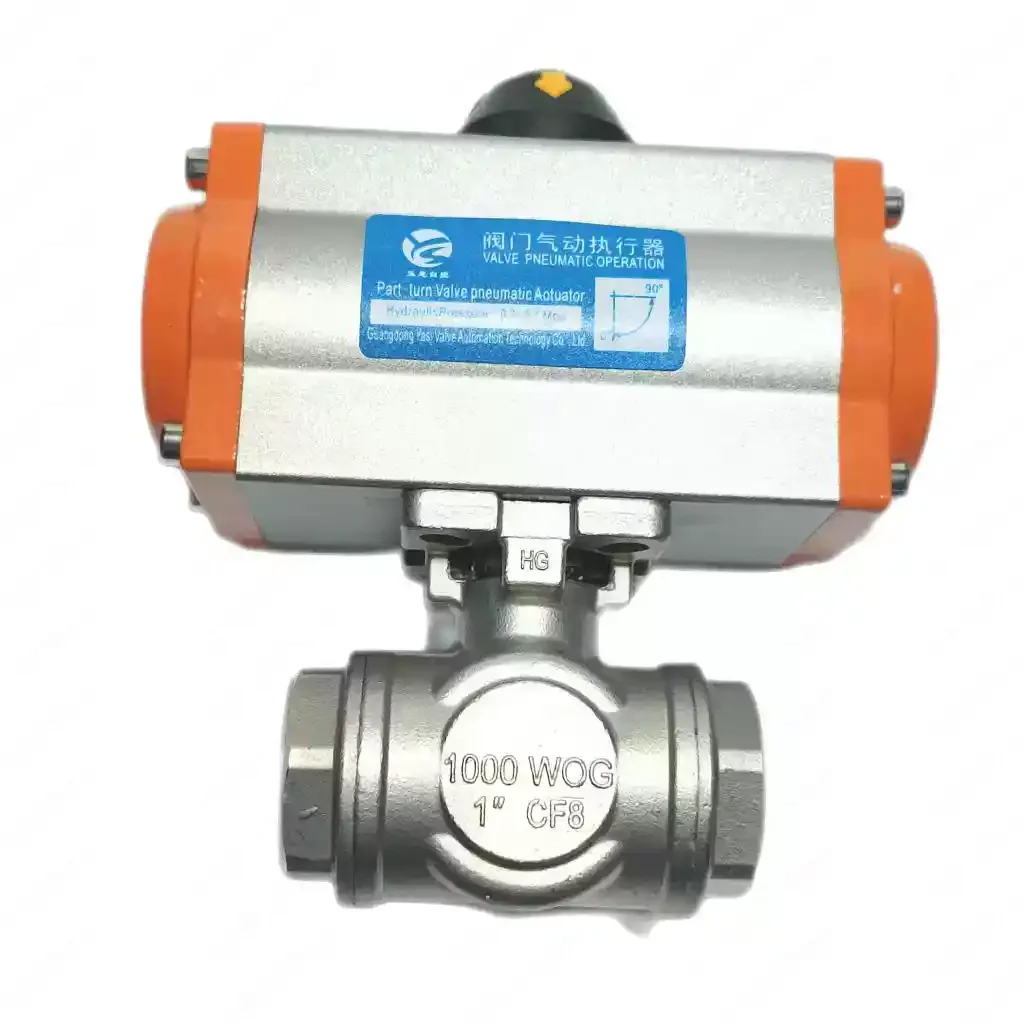 304 stainless steel internal thread pneumatic three-way ball valve L-type directional valve fast high temperature steam switch