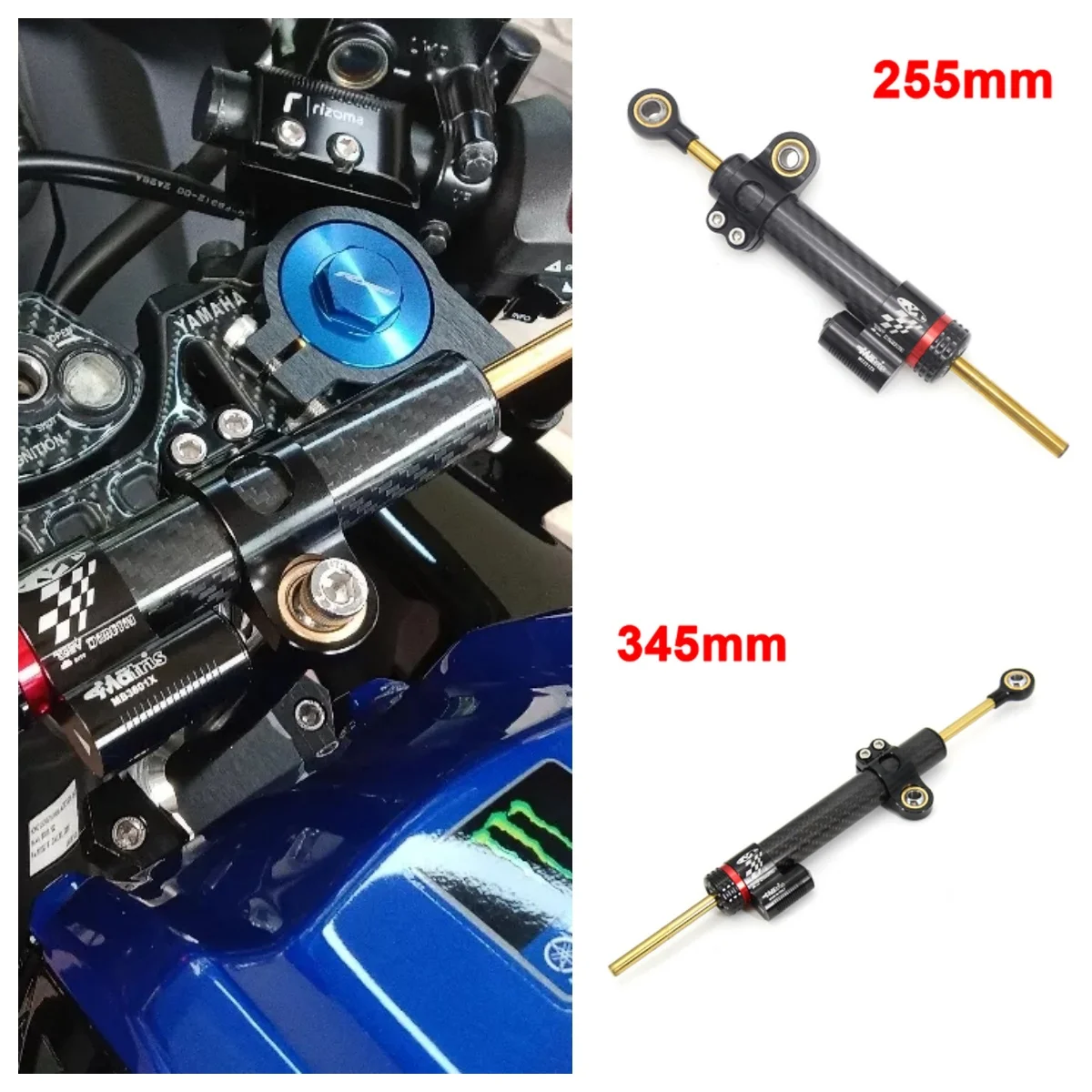 

For Kawasaki Yamaha Honda CBR650R CB1000R Motorcycle Universal Adjustable Damper Steering 252mm 342mm Carbon Damper Stabilizer