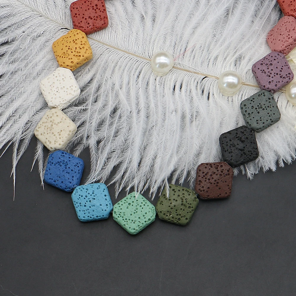 

Diamond-Shaped Volcanic Rock Colored Bead 14x14mm Polished Dyed Semi-Precious Stone Diagonally Drilled Jewelry Component 1Strand