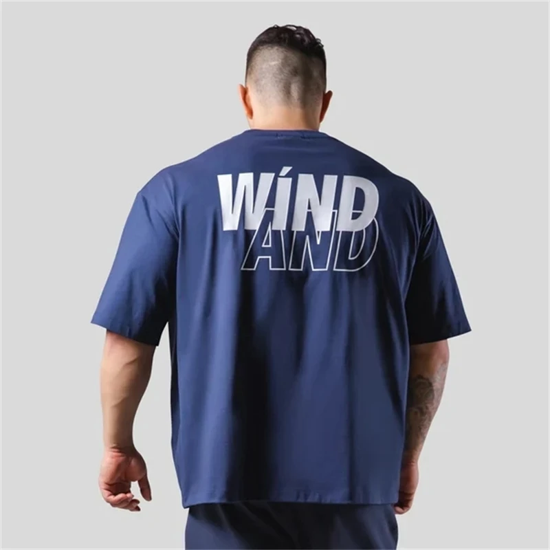 LYFT Summer Men T Shirt Letter GYM Print Mens Oversize Hip Hop Short Sleeve Casual Cotton Mens Streetwear Top Tees Active Shirt