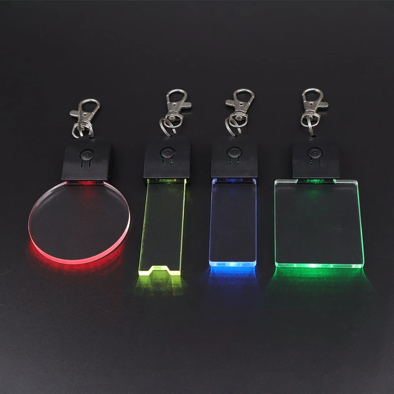 5/10/30 pçs led 3d em branco acrílico chaveiro rgb colorido luz da noite chave pingente lâmpada casamento decoração de natal diy presente chaveiro