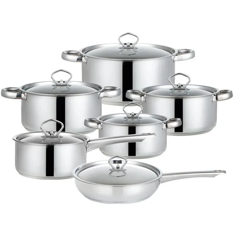 6PCS Set Stainless Steel Set Pot Double Bottom Thickening Cooking Pot Kitchen Cookware Sets Pots and Pans Gifts for Mother