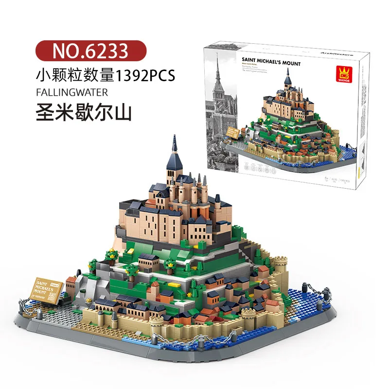 1392pcs World Architecture Series Normandy Mont Saint-Michel Model Building Blocks Display Piece France Manche Assembly Kit