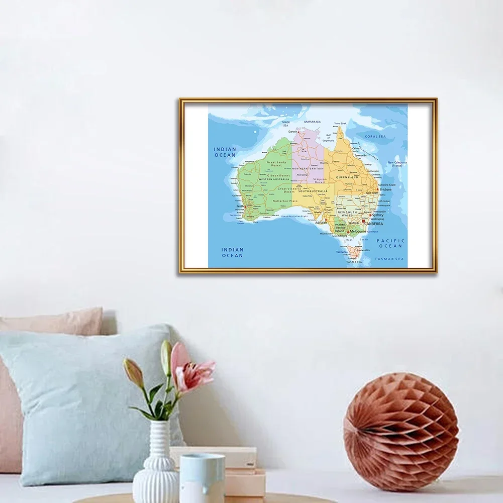 59*42 cm Mapa polityczna Australii Dekoracyjna ściana Plakat artystyczny Malarstwo na płótnie Artykuły szkolne Dekoracja domu w klasie