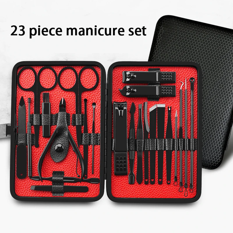 Nail Clipper Set Nail Clipper Manicure Tool 23 Piece Set Foot Care Tool Acne Needle Nose Hair Clipper Black