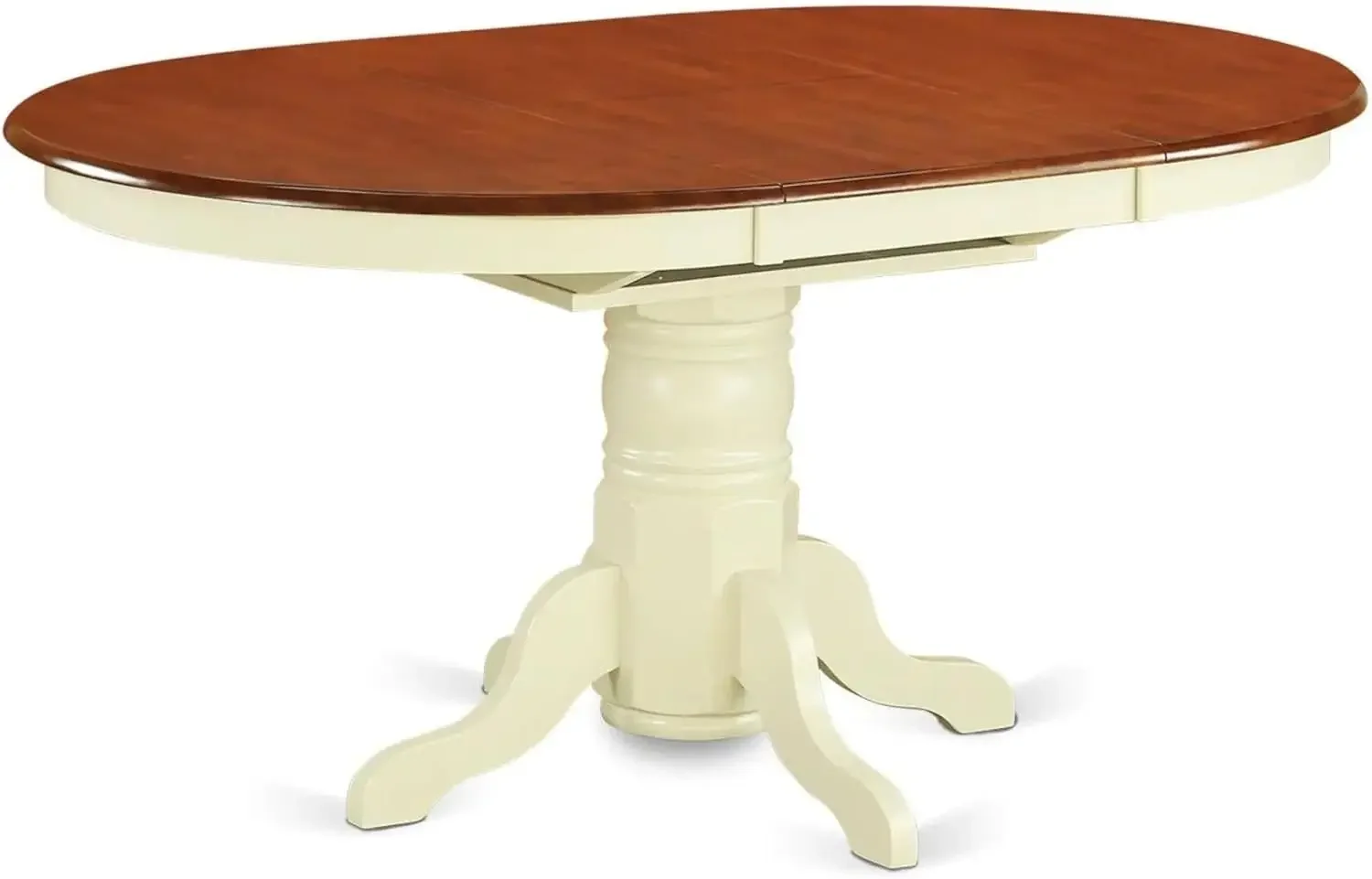 Kitchen Dining Table - an Oval Wooden Table Top with Butterfly Leaf & Pedestal Base, 42x60 Inch, Buttermilk & Cherry