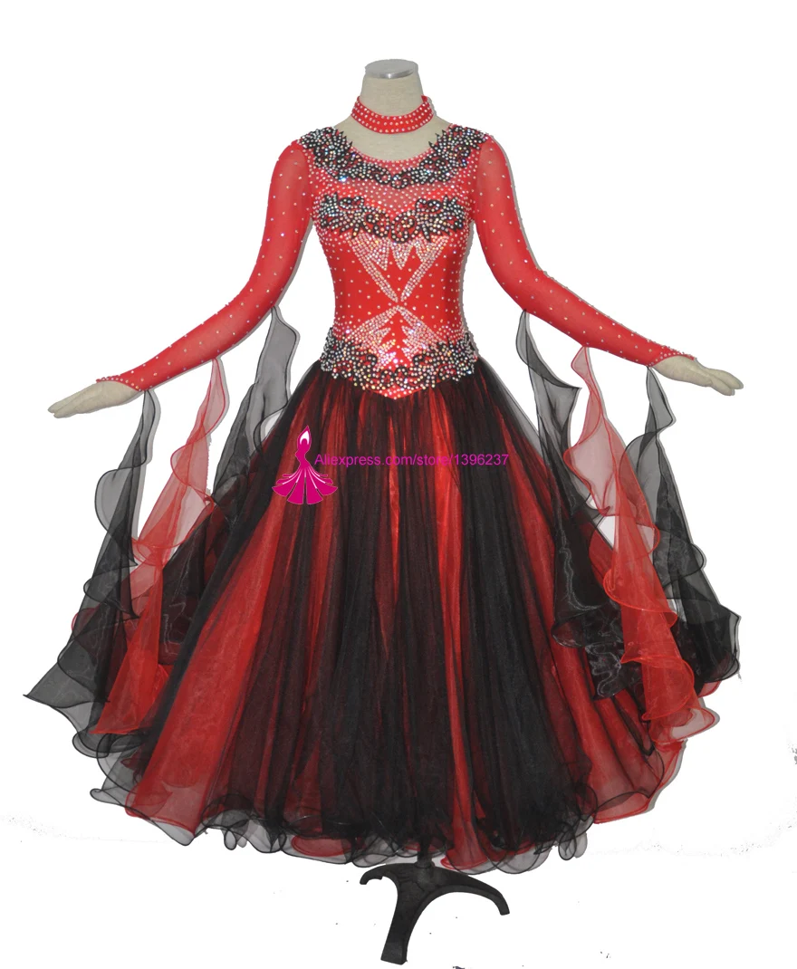 Robe de brevde Concours de Salle de Bal pour Adulte, Vêtement de Flamenco Rouge à Manches sulf, de Haute Qualité, Standard