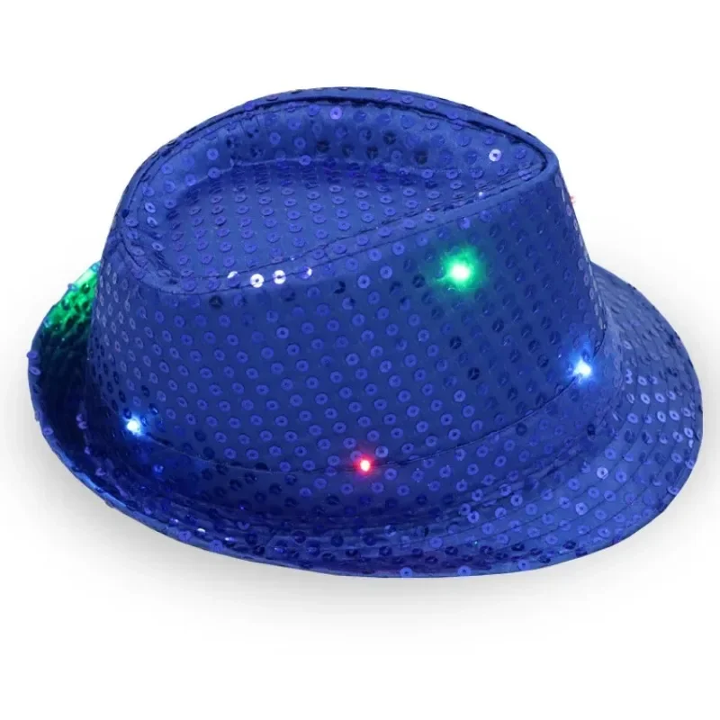 10pcs Light Up Sequin Fedoras Hats Unisex Assorted Colors Glow Party Supplies Adult Children Size Wedding Festival