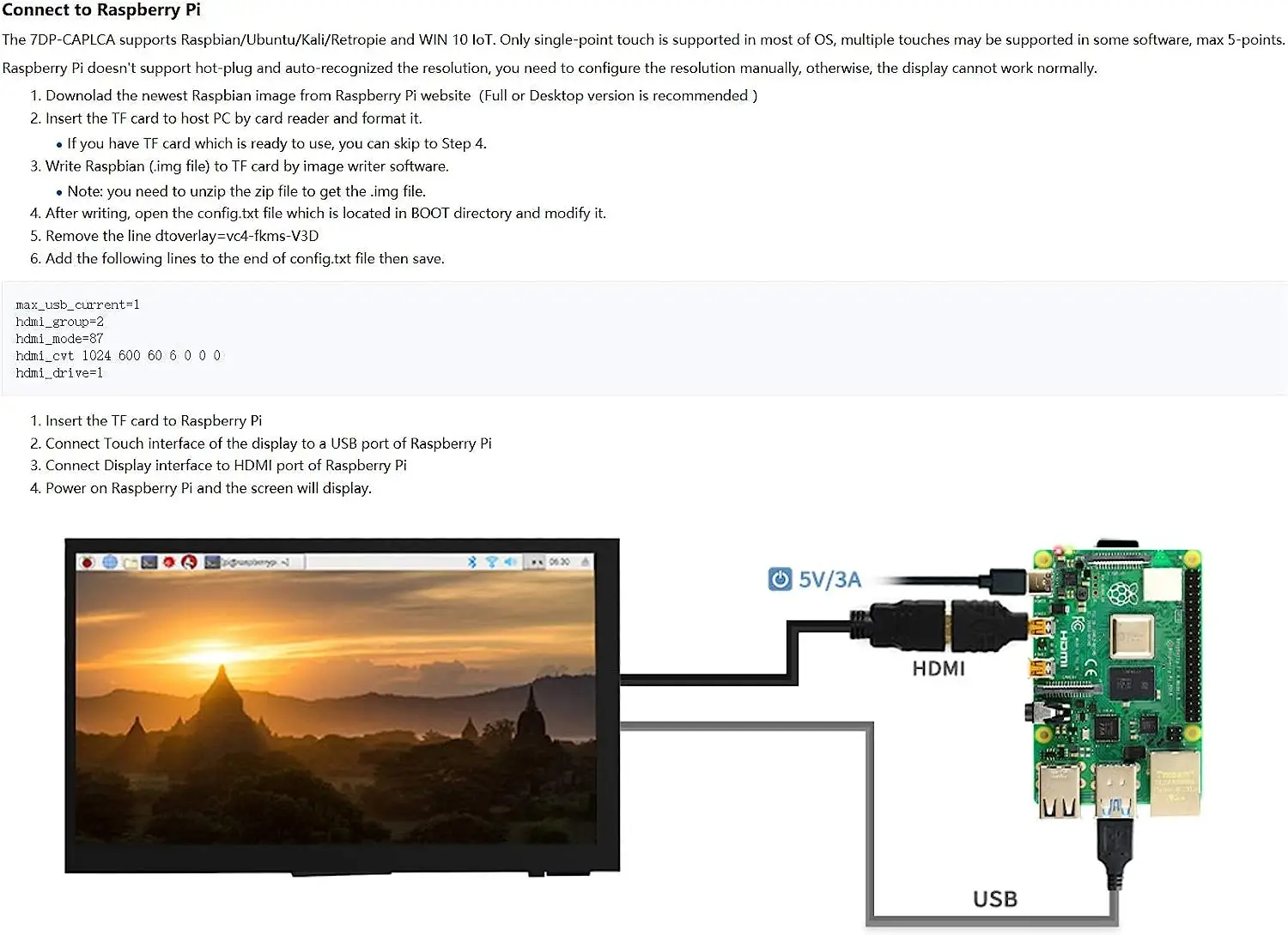 Pantalla HDMI 7DP-LCD, panel de pantalla IPS, resolución de hardware ultra clara de 1024x600. Soporte para Raspberry pie, Ingcool