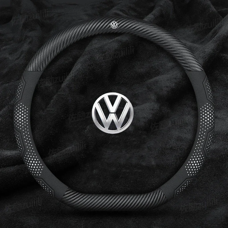 

For Volkswagen T-ROC T-Cross Touareg Polo Passat Golf GTI Beetle Magotan Tiguan CC Carbon fiber Leather Car Steering Wheel Cover