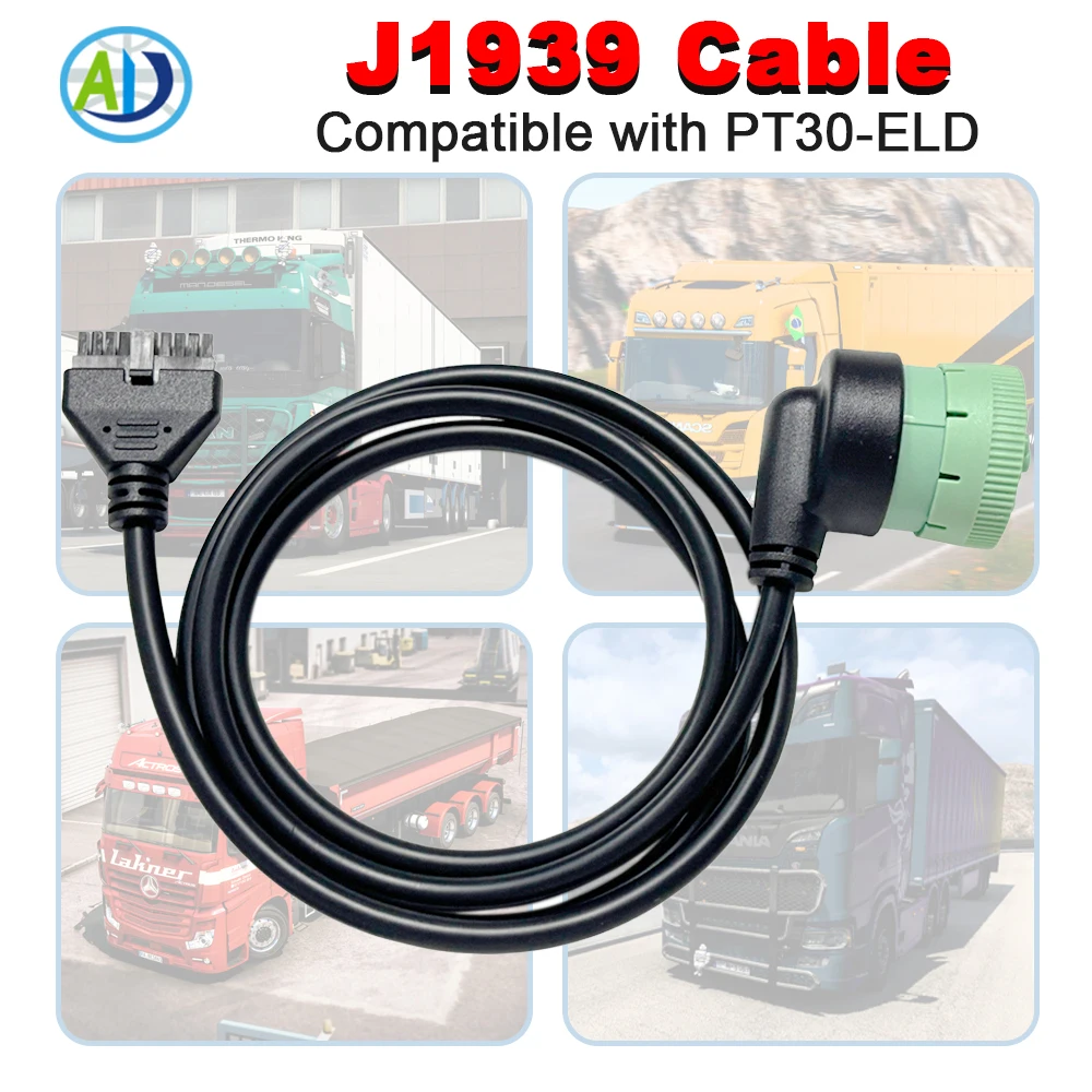 

9-контактный кабель J1939 для логической книги PT30 ELD, совместимый ECM с диагностическим разъемом для прицепа DOT для Freighliner CUMMINS/Kenworth Truck