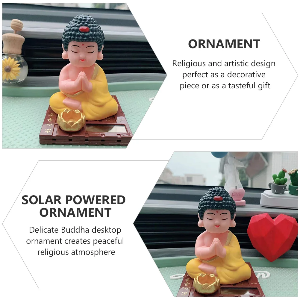 

Alasum Miniature Buddha Statue Solar Powered Car Ornament Dashboard Decor Table Top Decoration Plastic Desktop Figure Thailand