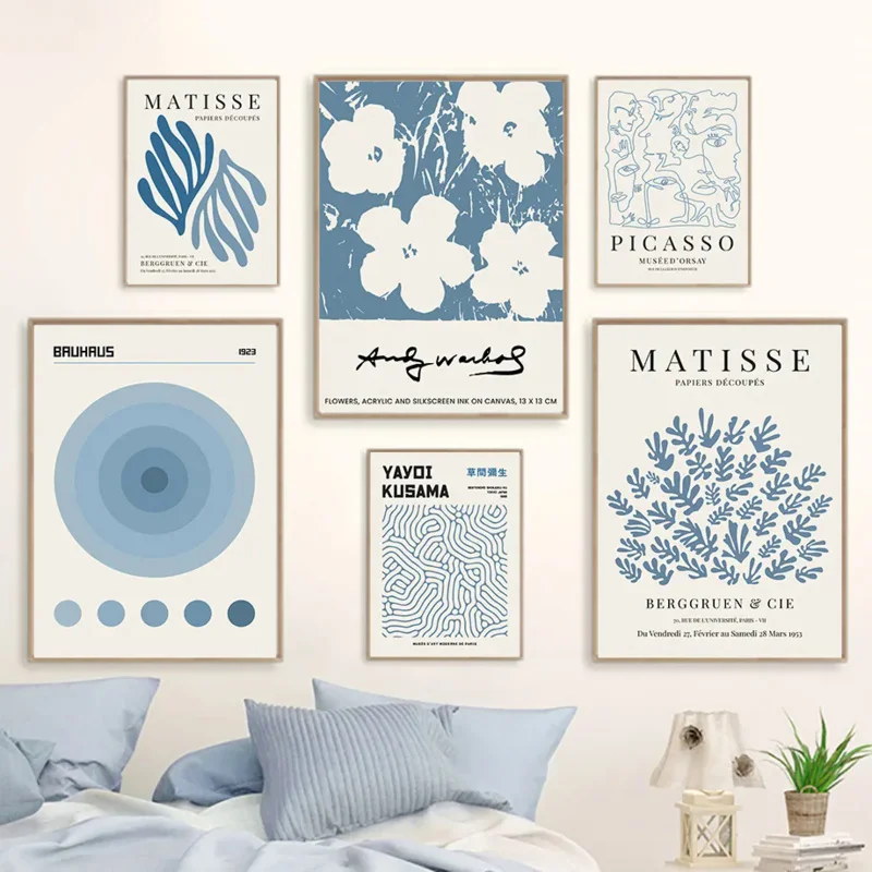 Arte de pared de estética minimalista nórdico, bolsa azul Matisse Kusama Yayoi, casa Picasso HD, póster de aceite sobre lienzo, regalo de decoración del hogar, marco