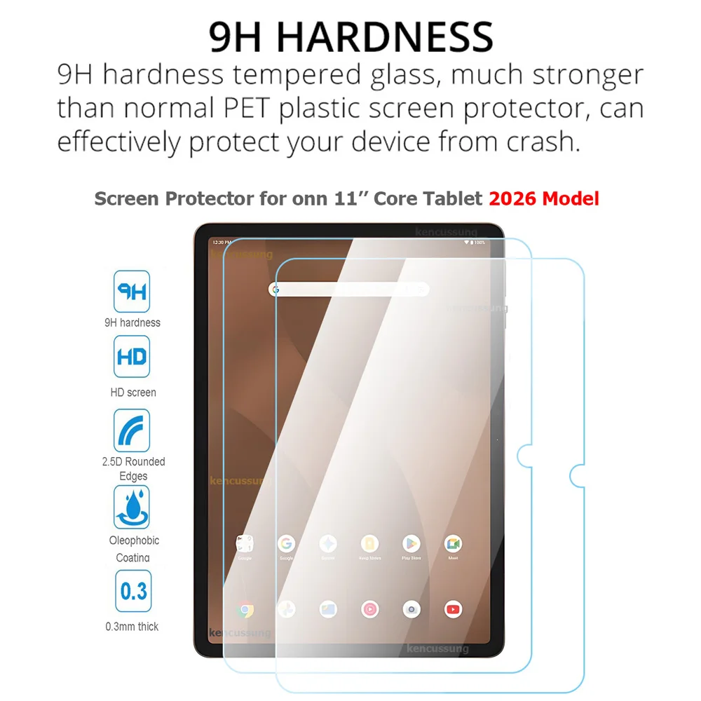 2PCs Screen Protector for onn 11'' Core Tablet 2026 Model onn 11Inch 2.5D 9H 0.3MM Scratch-proof Clear Tempered Glass Thin Film