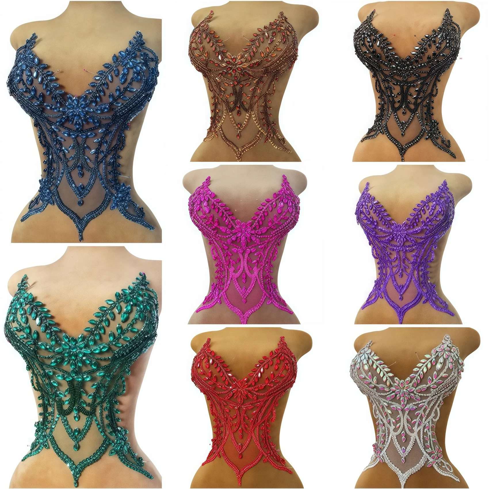 3D 디자인 의상 아플리케 패치, 라인 석에 손으로 파란색 된 바느질 스팽글 레이스 바느질 웨딩 몸통 댄스 파티 의류 공예