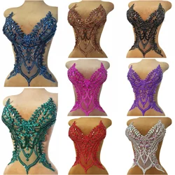 3D Design Costumes Appliques Patches,Hand Beaded Sew on Rhinestones Sequins Lace Sewing For Wedding Bodice Prom Clothes Craft