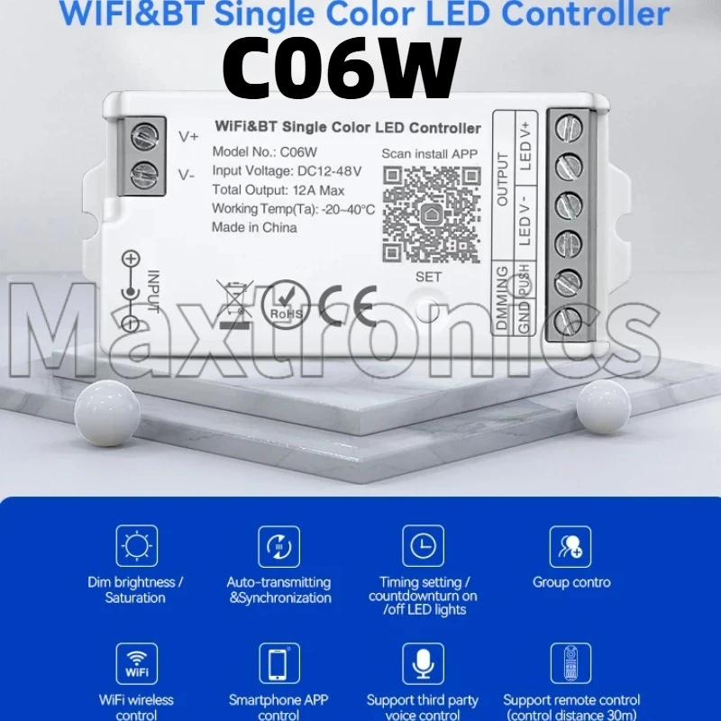 WiFi/ BT Tuya Smart+2.4G Wireless+Push Dimming LED Dimmer 12V-48V Hue Bridge Alexa Voice for Single Color Dual Color Controller