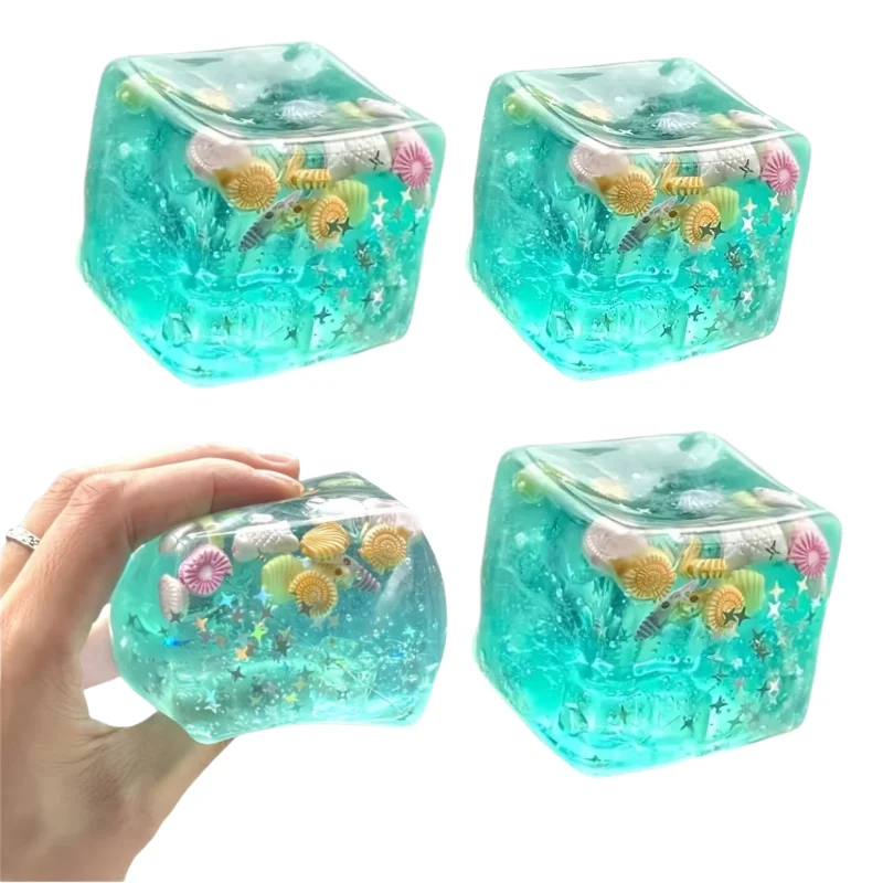 Stressabbau-Spielzeug, Squishy Cubes, Fidget-Spielzeug, transparentes Stern-Quetschspielzeug, Ozean-Sensorik-Anti-Stress-Spielzeug, Weihnachtsgeschenk für Freunde