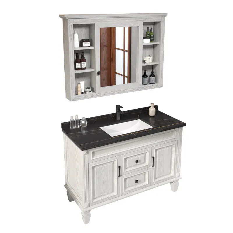 Washbasin cabinet combination, floor-to-ceiling bathroom cabinet, solid wood bathroom washstand, red oak marble slate