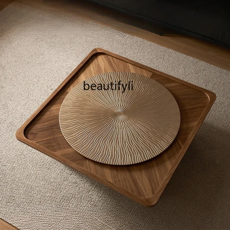 

Solid Wood Tea Table Living Room Home Small Apartment Light Luxury High-Grade round Walnut Tea Table