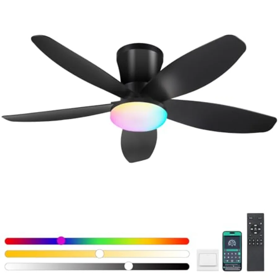 

Потолочные вентиляторы RGB со скрытым монтажом и подсветкой - 36-дюймовый низкопрофильный потолочный вентилятор с освещением и управлением через пульт/приложение, DC, реверсивный, светодиодный, с регулировкой яркости