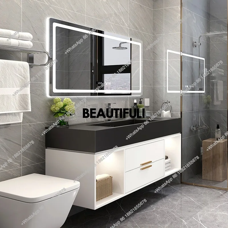 

Ящик для хранения оборудования для ванной комнаты, роскошный туалетный столик из массива дерева и мраморной столешницы Carrara, белый лак, туалетный столик для ванной комнаты