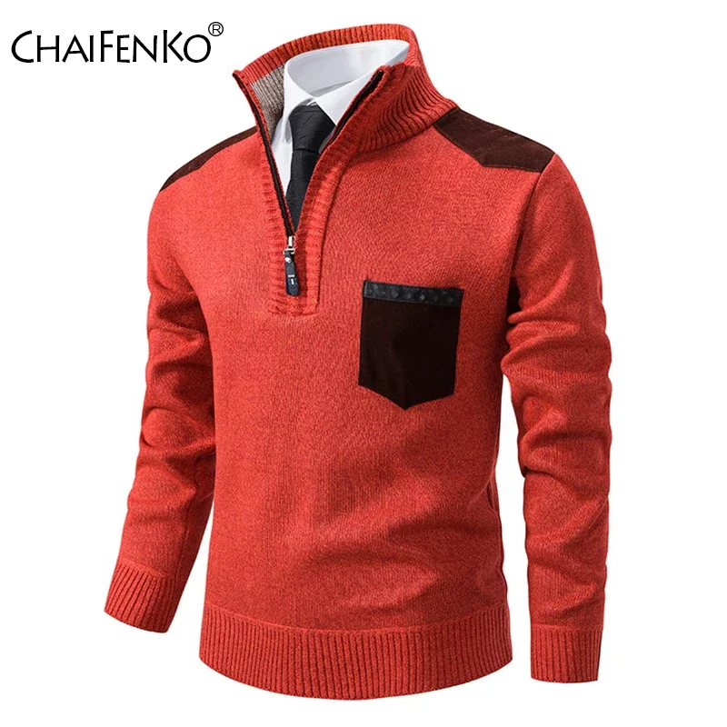 Men Half High Collar Zipper Pullover Autumn Winter Fashion Thickening CoatSweater New Outdoors Casual Keep Warm Solid Tops Man