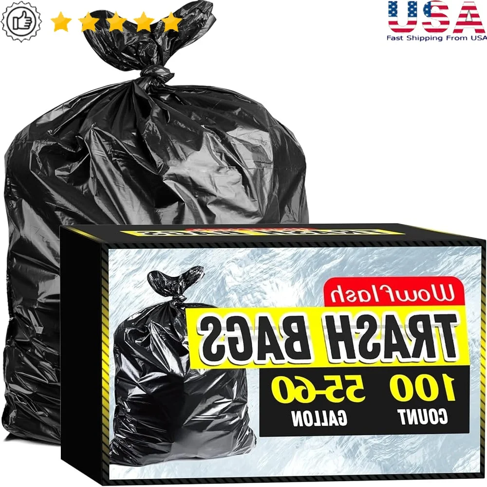 

Сверхмощные мешки для мусора на 100 штук, 55–60 галлонов, устойчивые к разрыву вкладыши, идеальное средство для утилизации уличных и больших отходов.