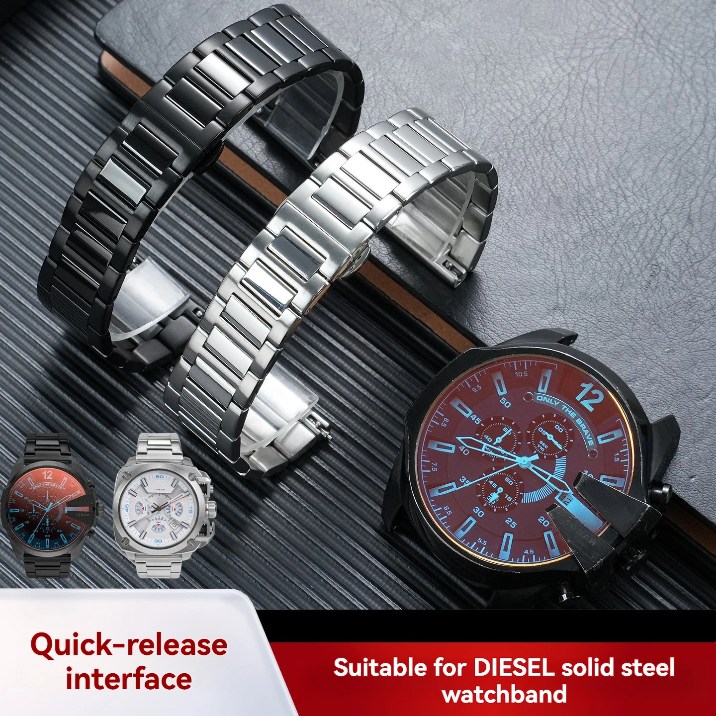 Men's Solid Stainless Steel Band, 26MM, for Diesel DZ4283/DZ4318/4323/1657/4638/4463 Large Watch Replacement Strap