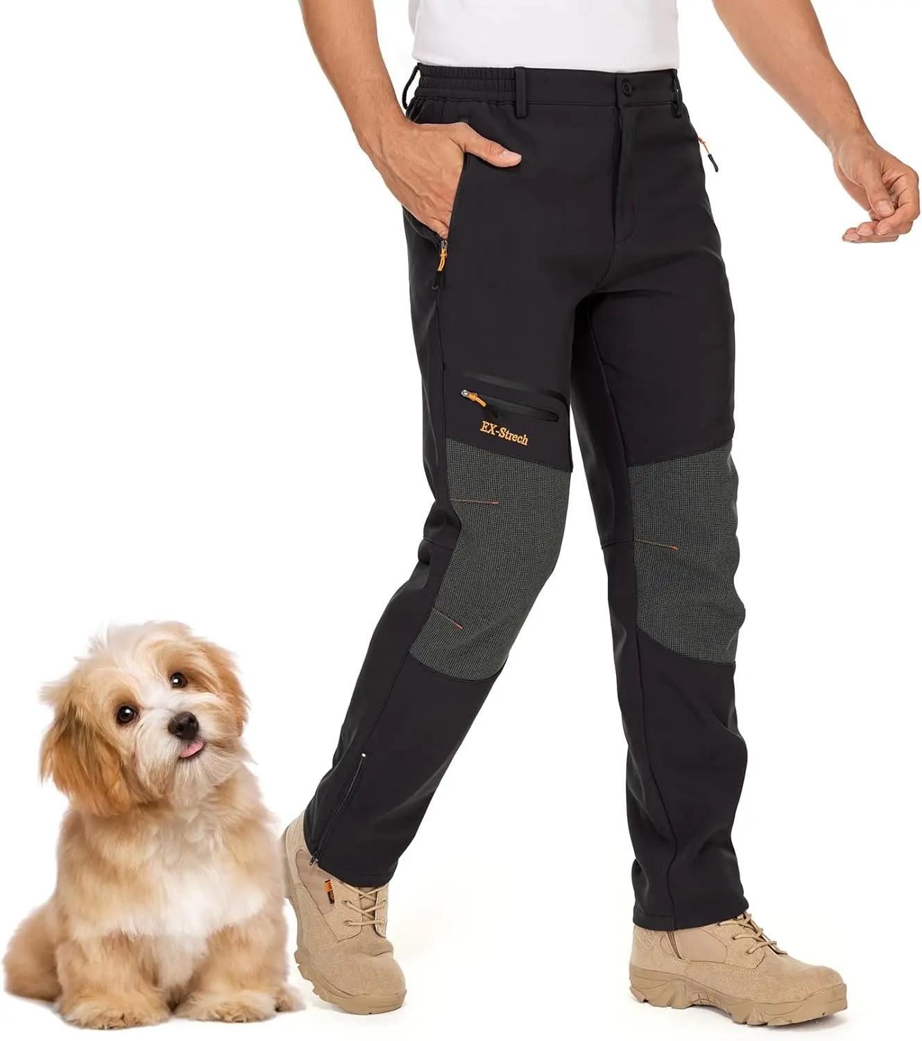 Trekkingbroeken Heren softshell waterdichte comfortabele gewatteerde zwarte skibroeken, bergkleding, winterbroeken, outdoorkleding, snowboardbroeken, fleecebroeken, winddichte kleding