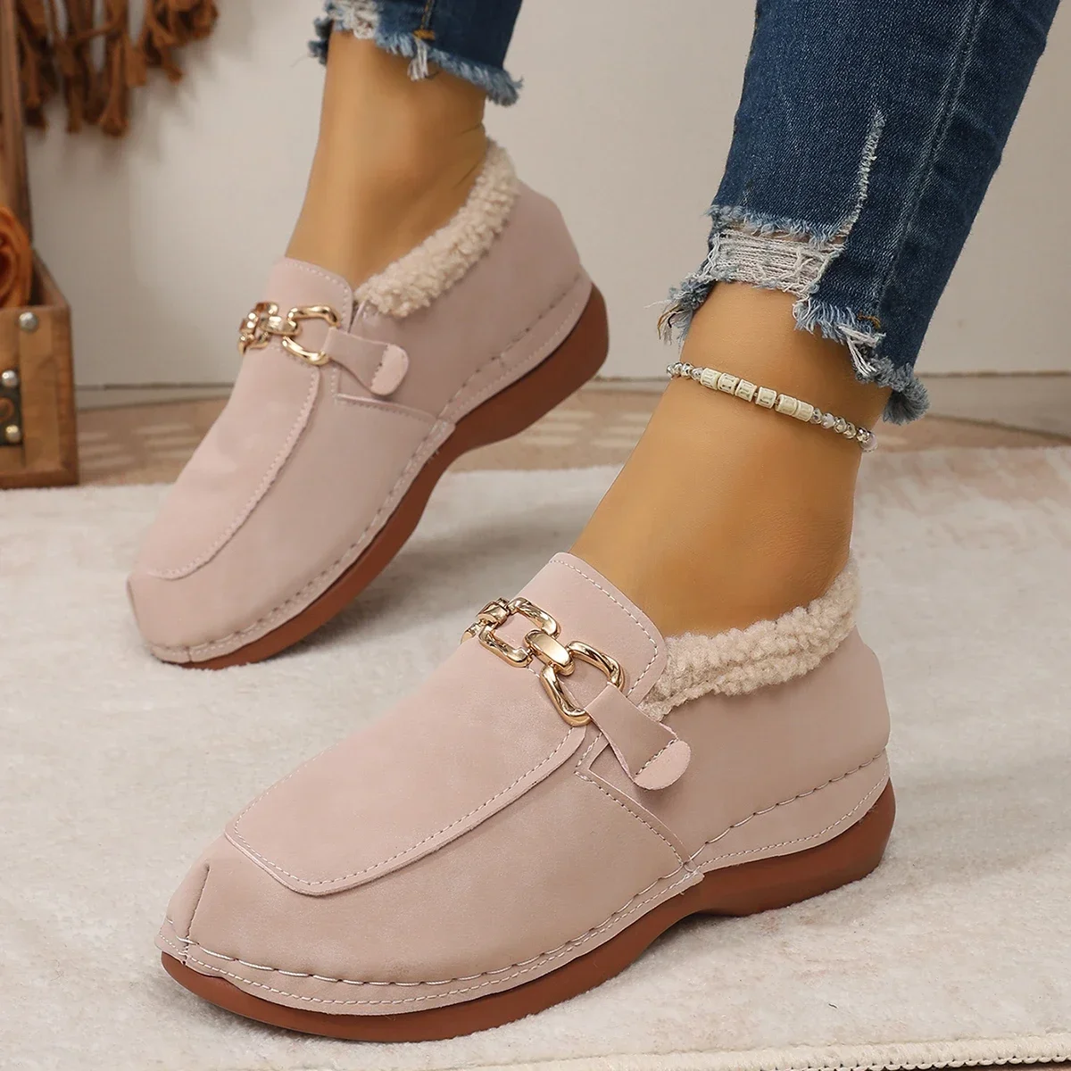 Women Loafers 2026 Lightweight Flats Sneakers Winter Moccasins Furry Boots Comfortable Women Ankle Boots Casual Shoes for Women