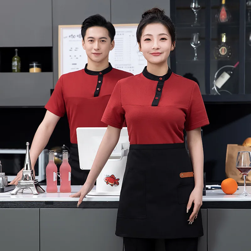 レストランウェイター作業服半袖Tシャツユニセックス鍋バーベキュー鍋ミルクティーデザート夏作業服