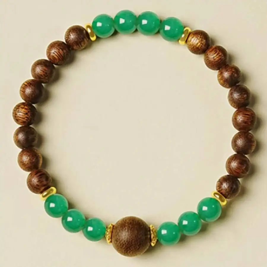 

Handmade agarwood bead bracelet,men's cuff button bracelet,Ramadan prayer bead emerald,women's meditation,holiday gift
