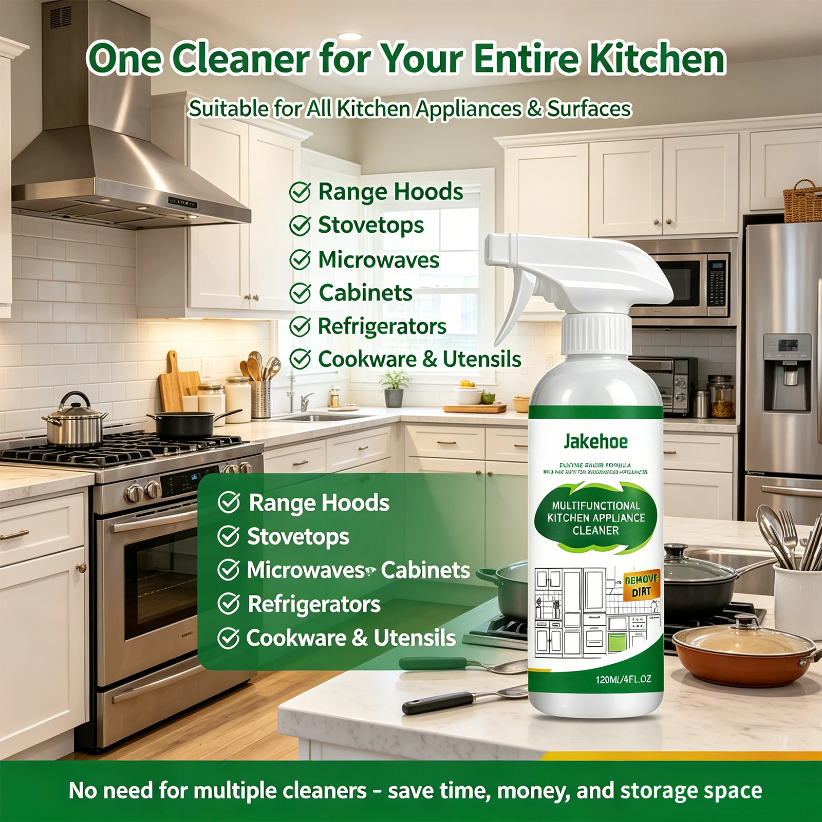 Kitchen Appliances Cleaner for Stovetops, Ovens, And Range Hoods Remove Dirt Grease Enzyme Based Cleaning Spray Cleaning Tools ﻿