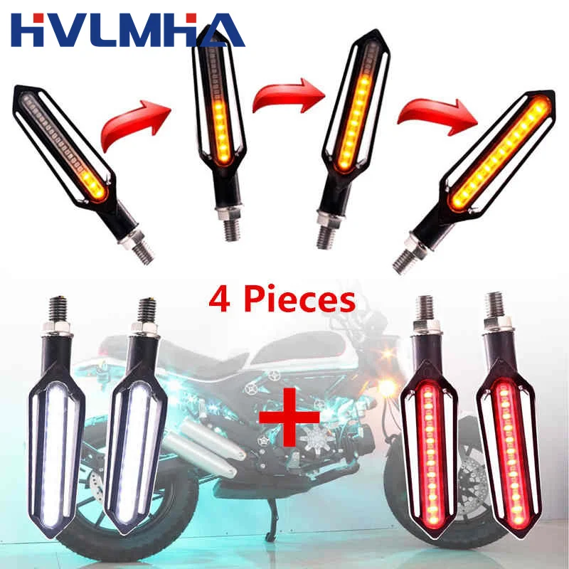 2-4pcs waterproof Motorcycle Turn Signals LED Light Flowing Water Blinker Flashing Indicator Tail Stop Signal for Honda/Kawasak.