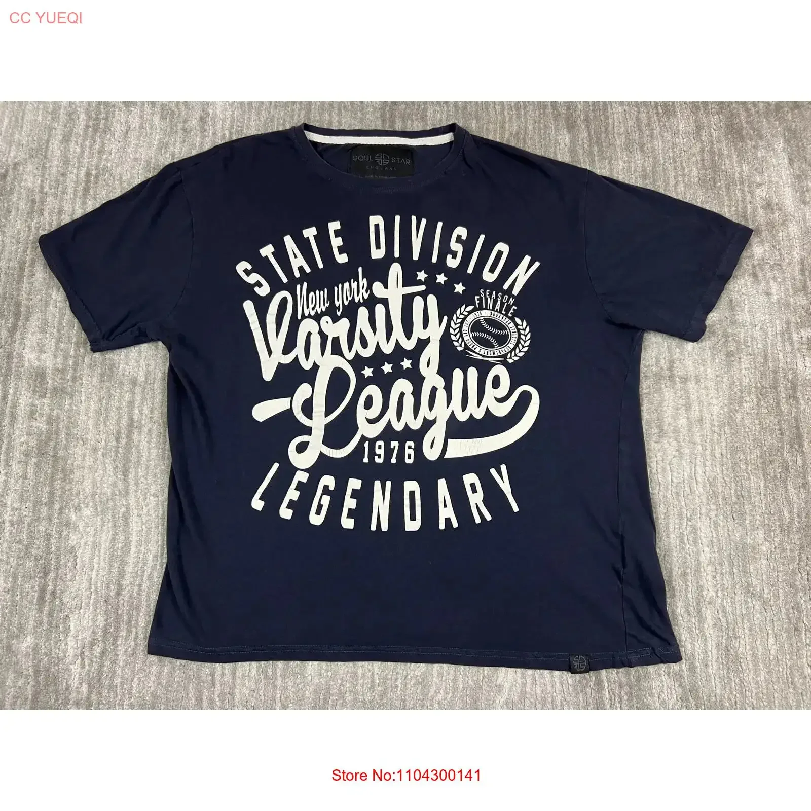 Soul Star England T Shirt Mens Large Blue New York Varsity League 1976 Casual vintage Washed Soft Slightly Versatile