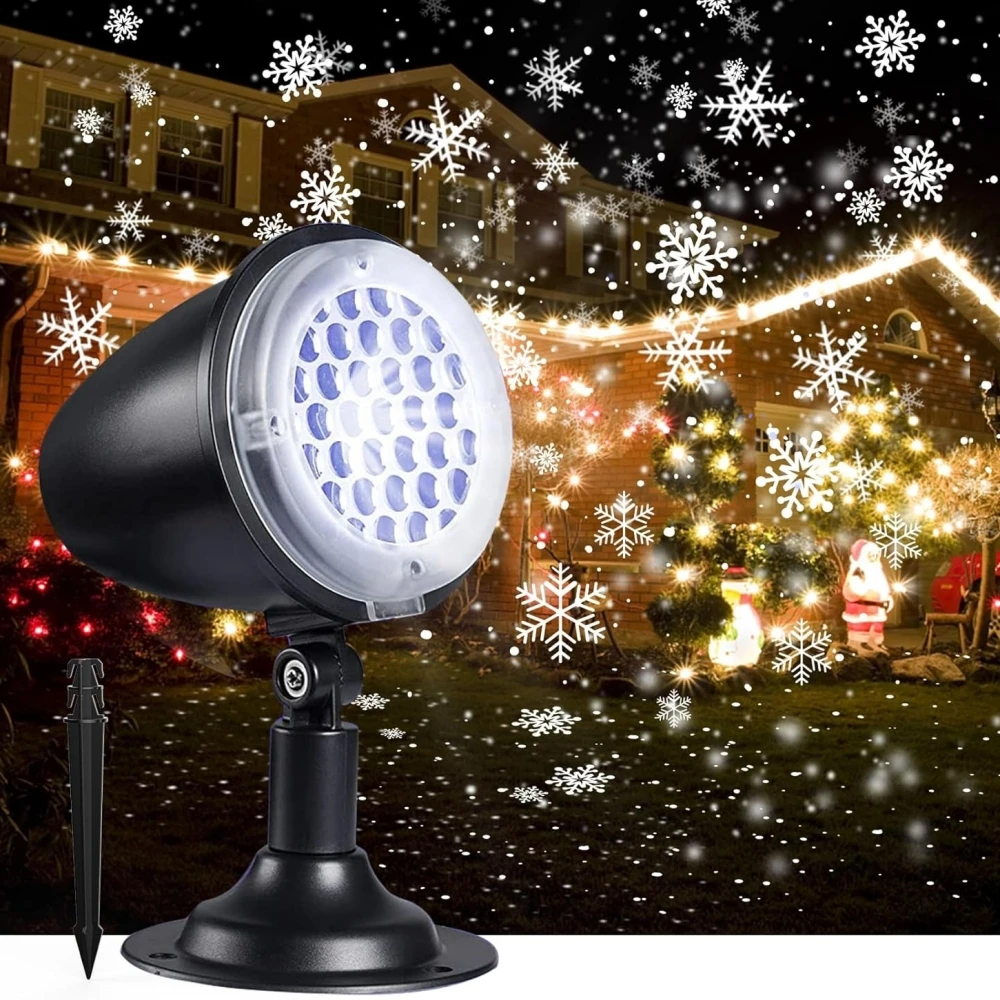 Natal Outdoor Snowflake Projection Lights, lâmpada giratória Snowfall, impermeável, IP65, decoração