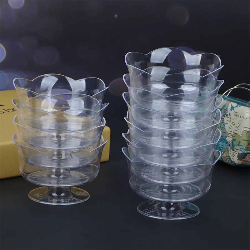 10Pcs Creative Transparent Lotus Shape Dessert Cups Mousse Plastic Container Cake Mousse Fruits Packaging Dessert Cups