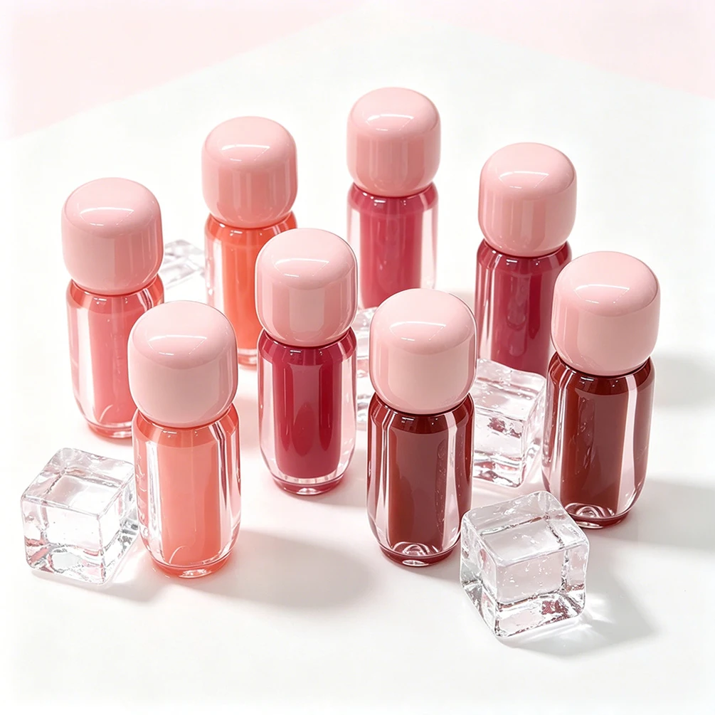 6color Private Label Lip Tint Custom Logo 4ml Lip Stain in A Small Round Tube with A Pink Cap Smooth Lips Makeup Wholesale Vegan