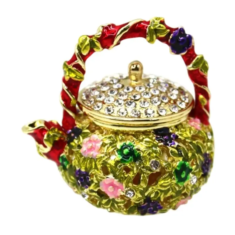 E8BD Delicate Chinese Themed Enameled Jewelry Storage Box Like A Teapot For Home Display