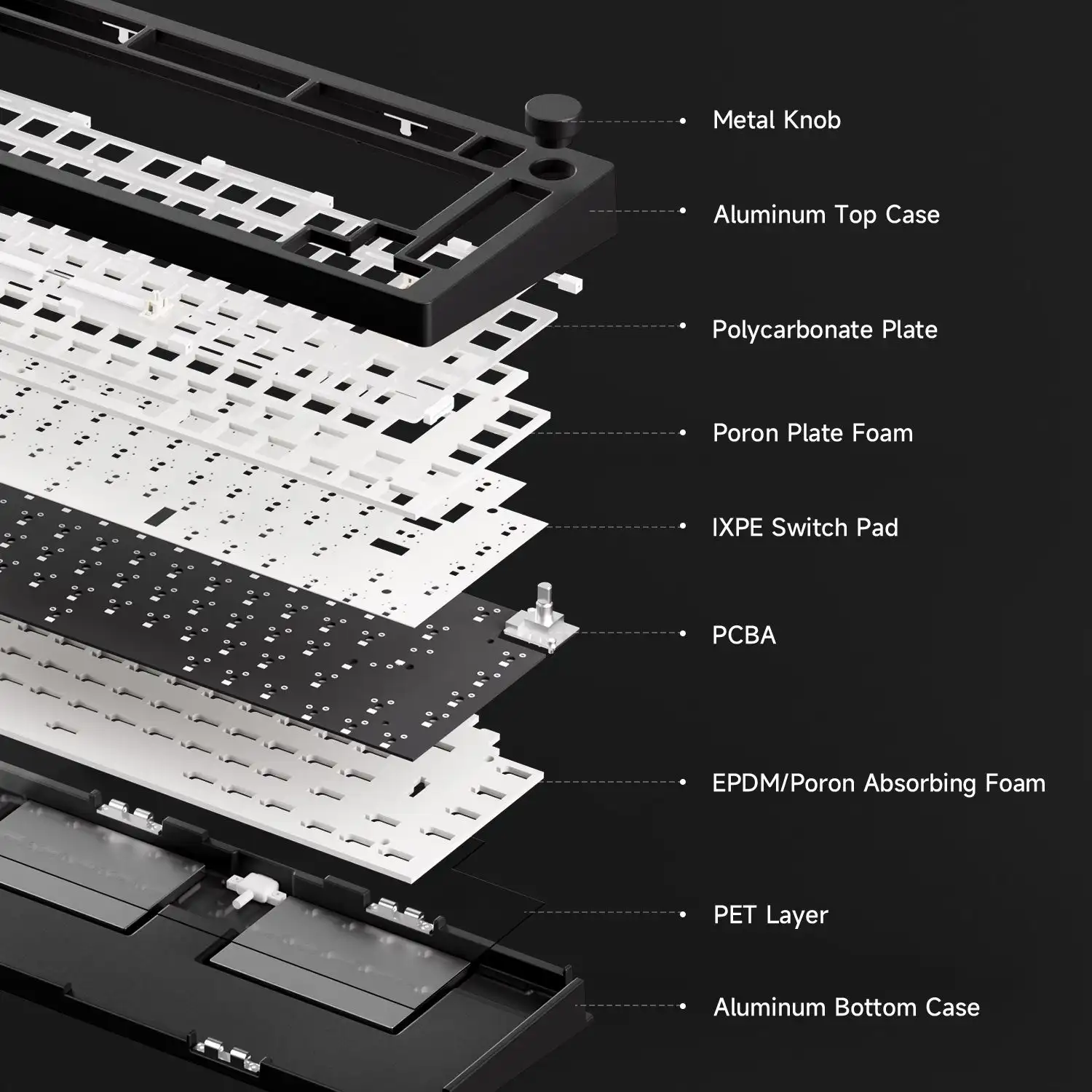 Akko MonsGeek Dallas V5 Leic-mode Mechanical Keyboard Barebone Kit, VIA 75%, 3/5 Pins, btHot Swap, RGB Rine, Démonter le joint