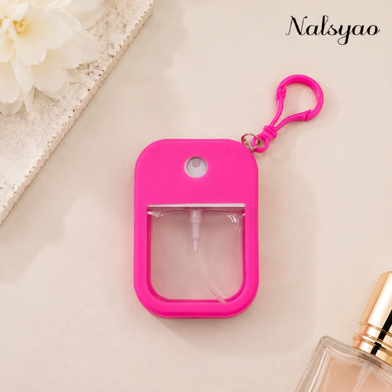 Nalsyao 38ml Spray Kleiner Desinfektionsspray Duftender Veganer Handdesinfektionsmittel mit Schlüsselanhänger Parfüm Alkohol Wassersprayflasche für Reisen – Detail 8